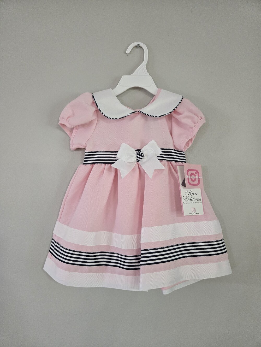 Rare Editions Baby Girl Sailor Dress & Matching Hat 2T Pink Navy NWT